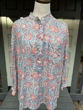 Umbre & Ochre Top in Blue Floral with Beadwork